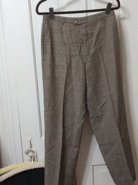 VTG BARRY BRICKEN Women's Houndstooth Plaid Flat Front 100% Wool Trousers